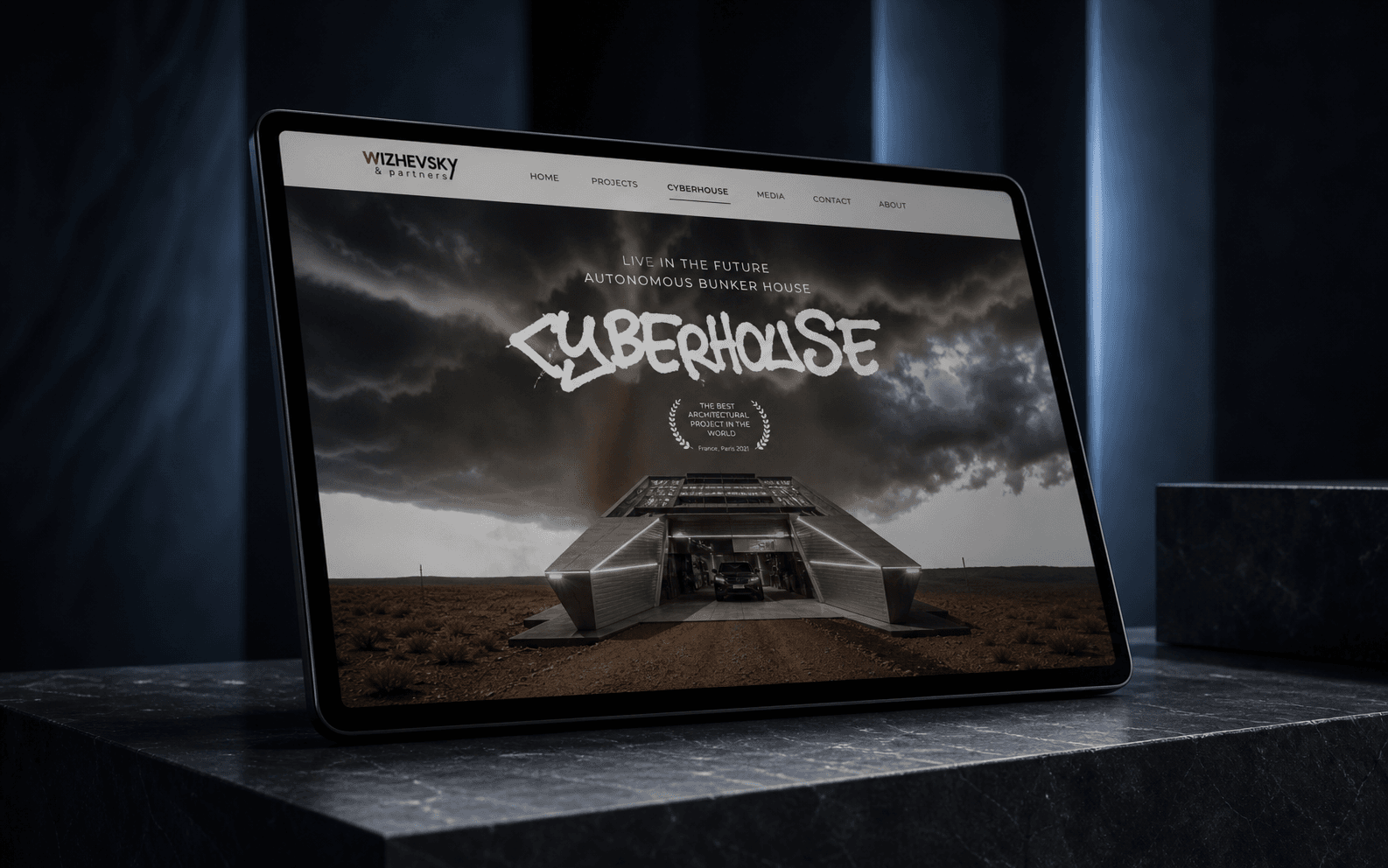 CyberHouse website case cover with cinematic desktop screen